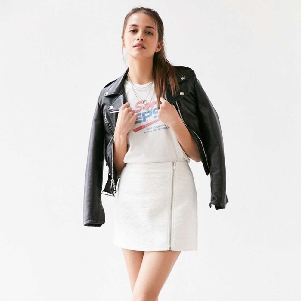 White ecote front zip mini skirt